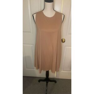 Romimona Women's Sleeveless Tunic Dress‎ M Beige Knee Length with Pockets